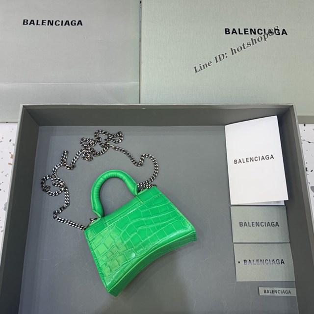 Balenciaga專櫃爆款mini Hourglass沙漏包 巴黎世家鱷魚紋綠色超迷你號手提肩背女包 fyj1550